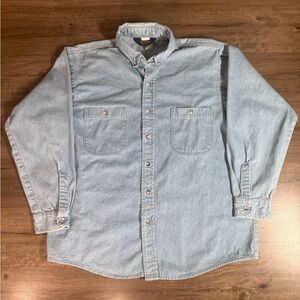 Vintage Oshkosh Men’s Button Down Long Sleeve Blue Denim Shirt (XLR)